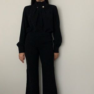 Benetton High Collar Blouse with Pearl Detail